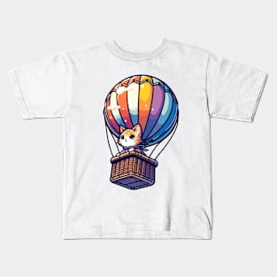 Kitten Lover Hot Air Balloon Ride Japanese Cat Humor Kids T-Shirt